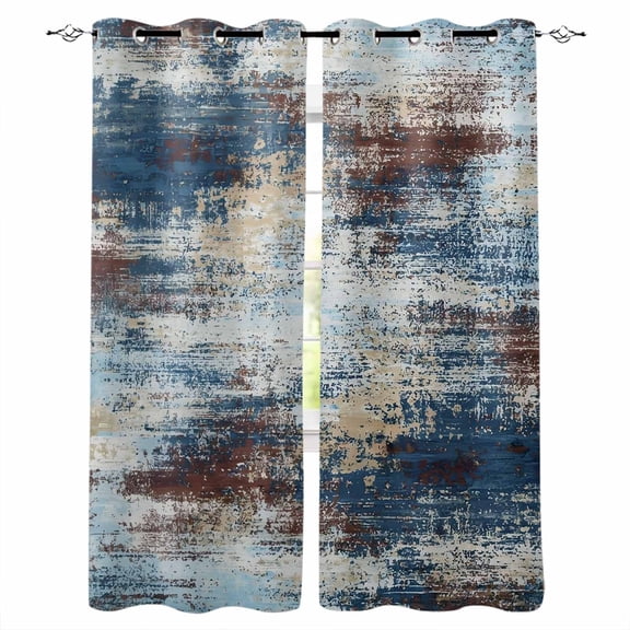 Dark Blue Blackout Curtains 63 Inch Length Brown Abstract Smoky Texture Distressed Mottled Ink Art Thermal Insulated Window Curtain Window Drapes 2 Panels for Bedroom Living Room 42"Wx63"L