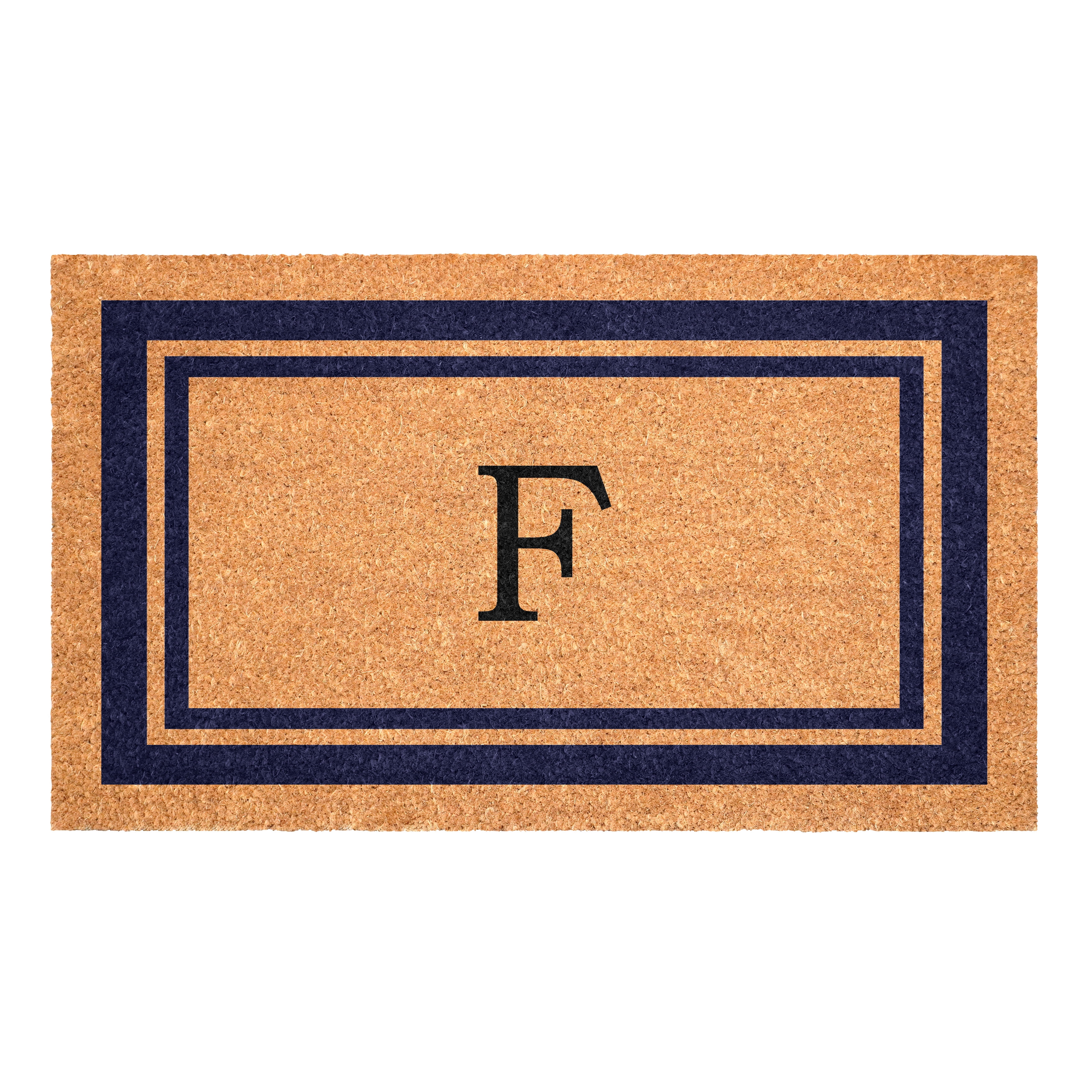 Dark Blue Border Monogram Doormat (Letter F)