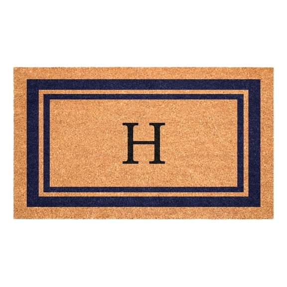 Dark Blue Border Monogram Doormat (Letter H)