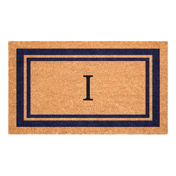 Dark Blue Border Monogram Doormat (Letter I)