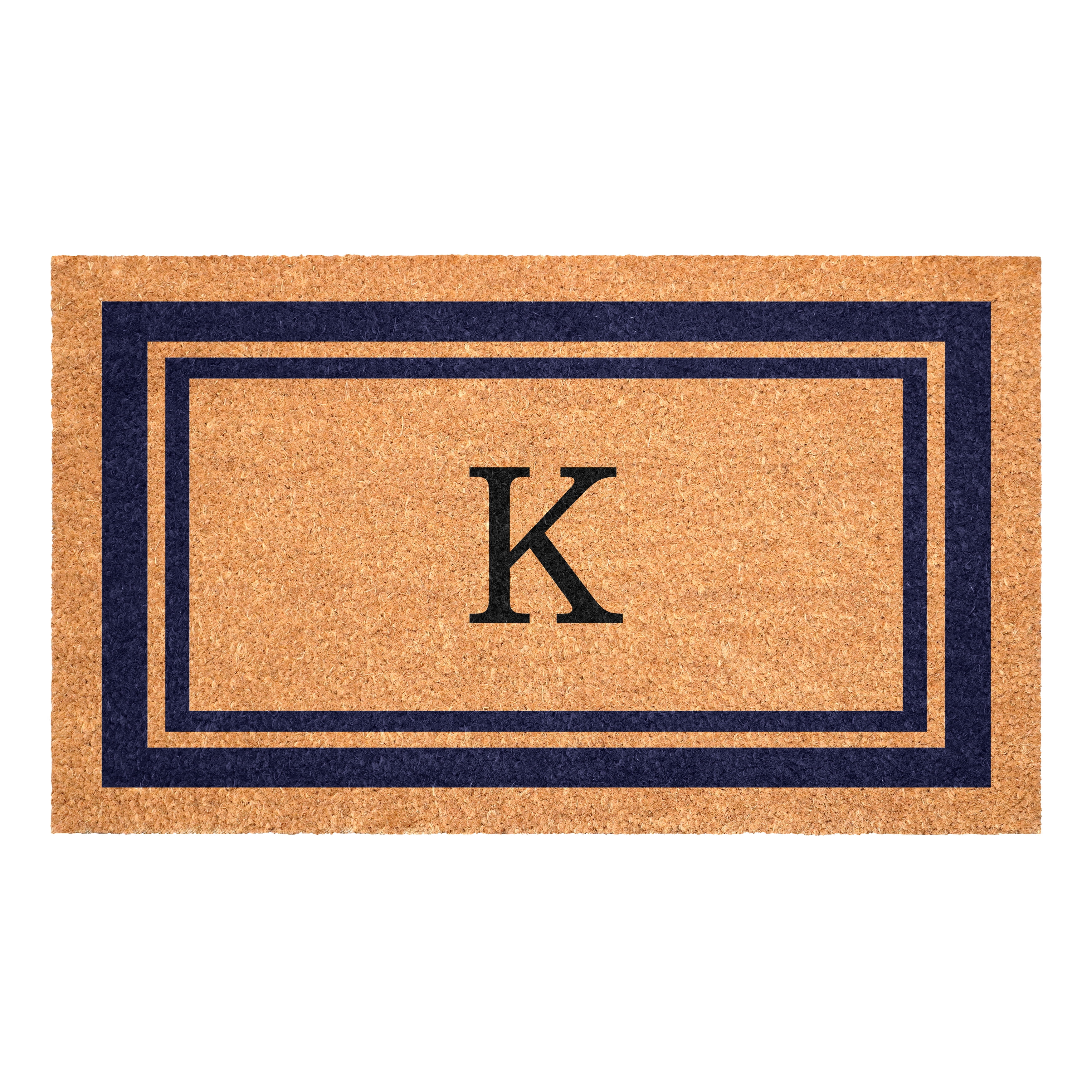 Dark Blue Border Monogram Doormat (Letter K)