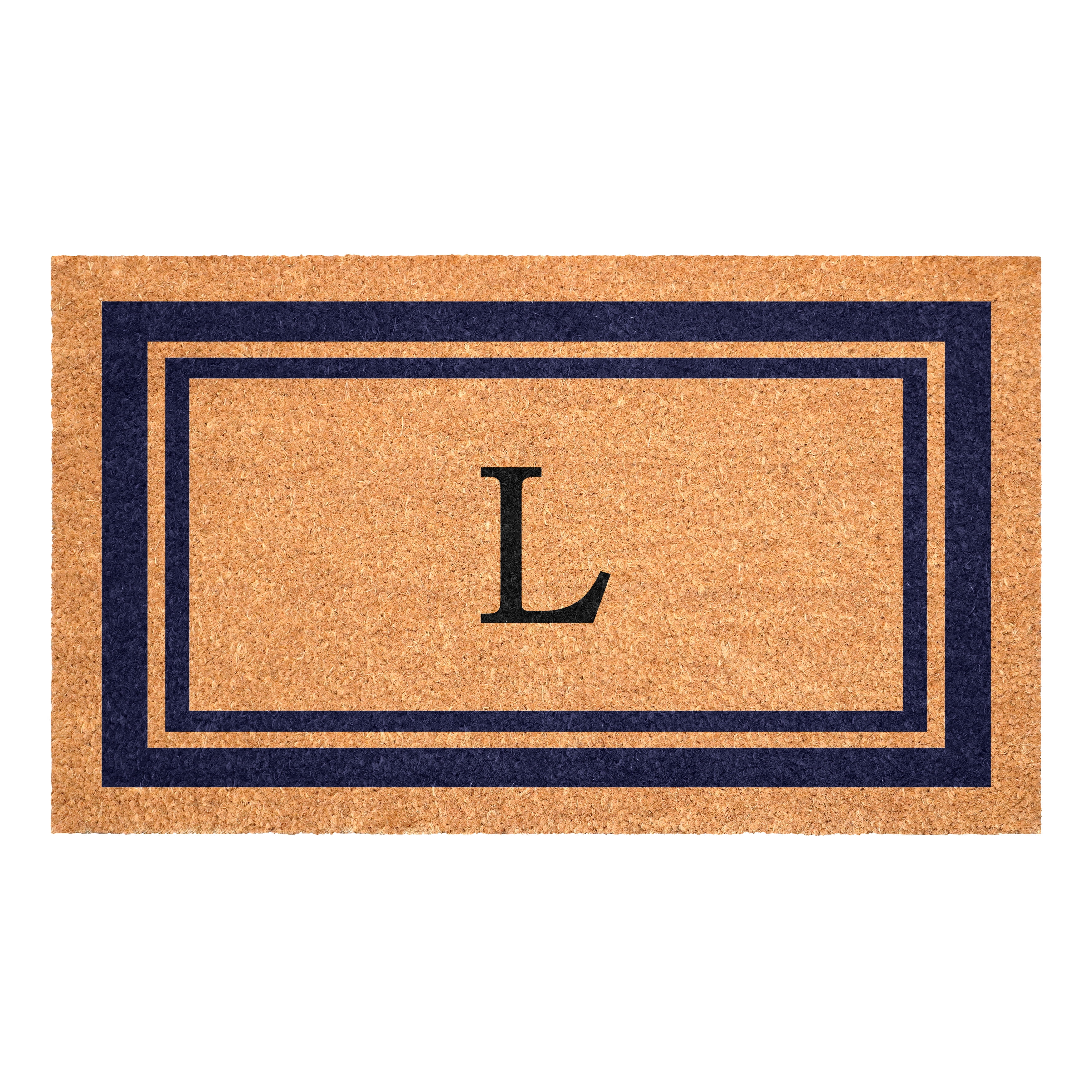 Dark Blue Border Monogram Doormat (Letter L)