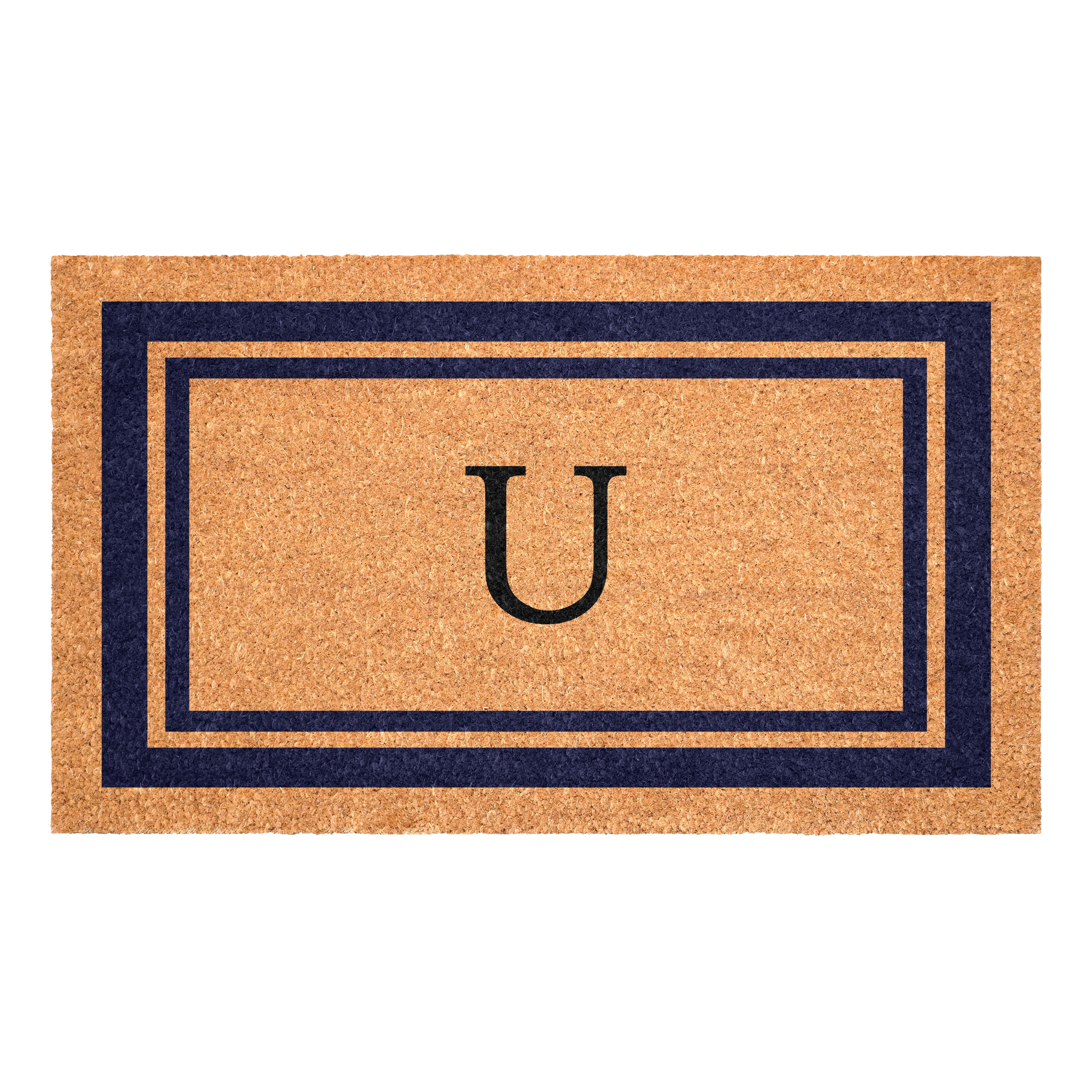 Dark Blue Border Monogram Doormat (Letter U)