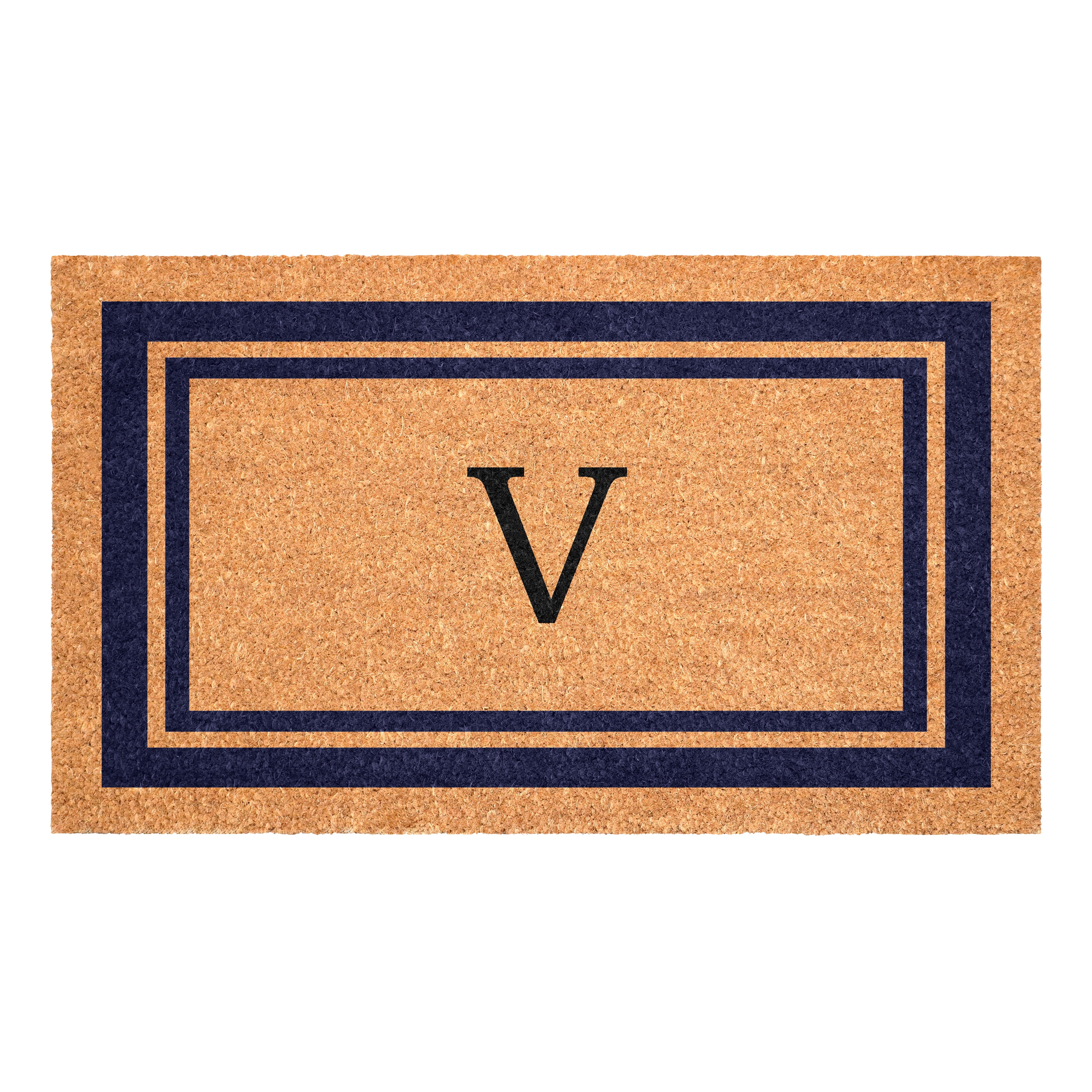 Dark Blue Border Monogram Doormat (Letter V)