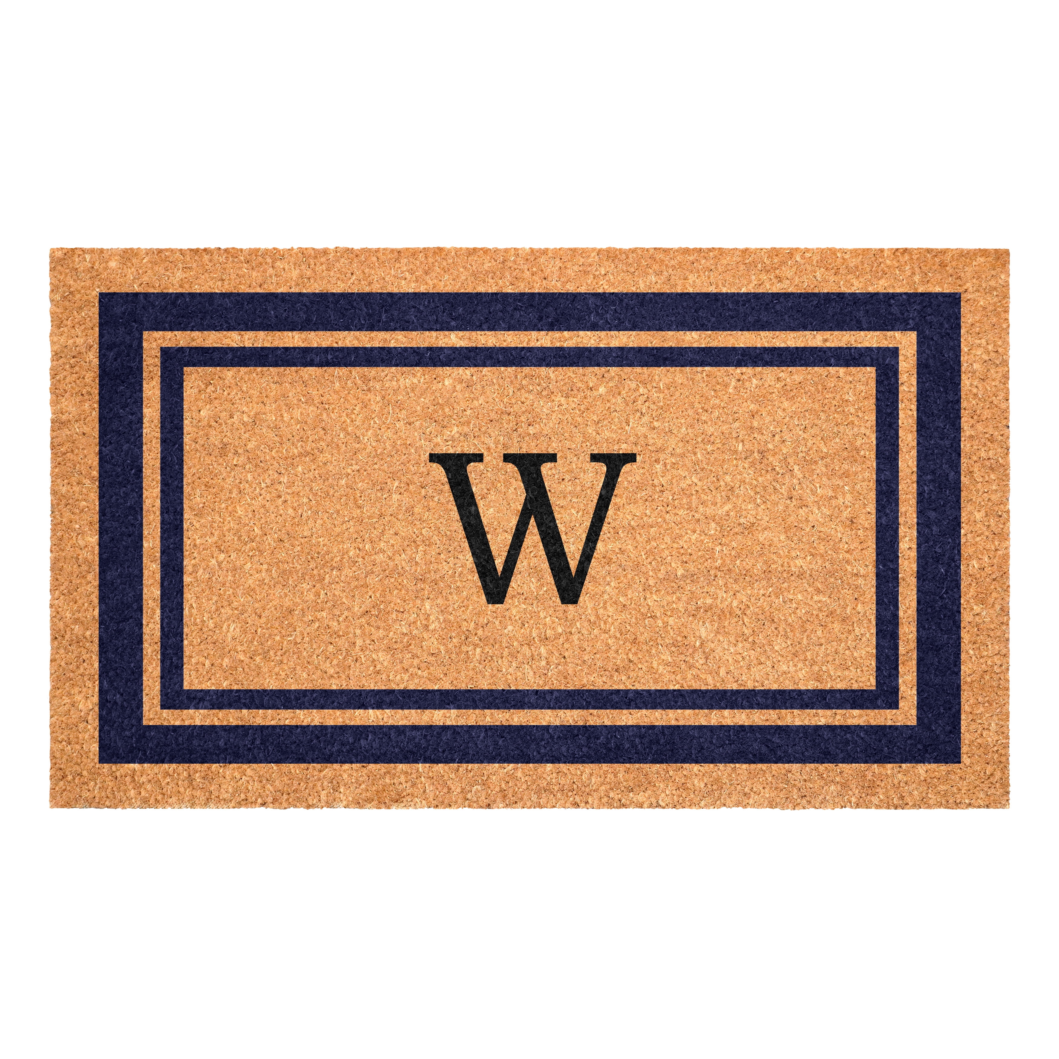 Dark Blue Border Monogram Doormat (Letter W)