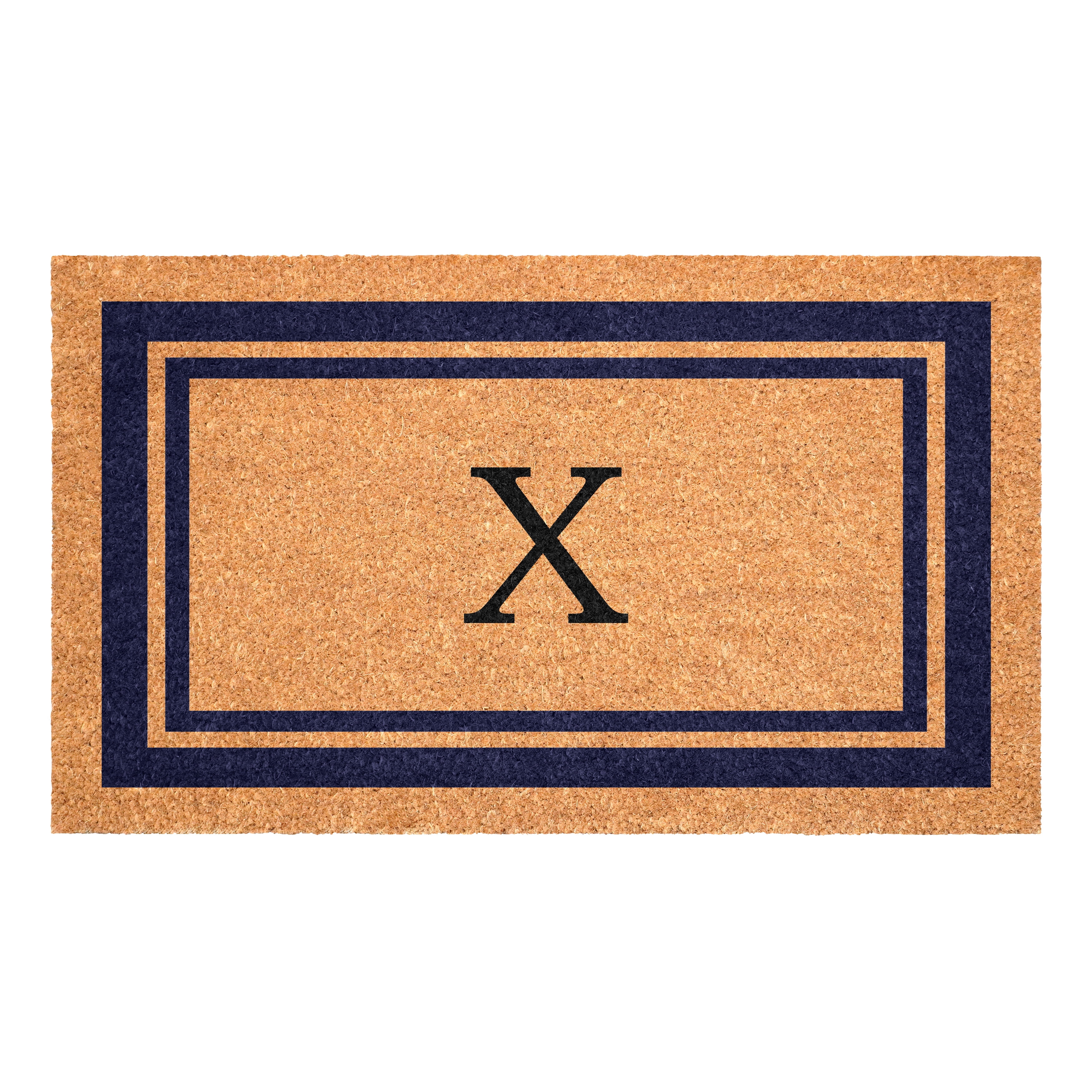 Dark Blue Border Monogram Doormat (Letter X)