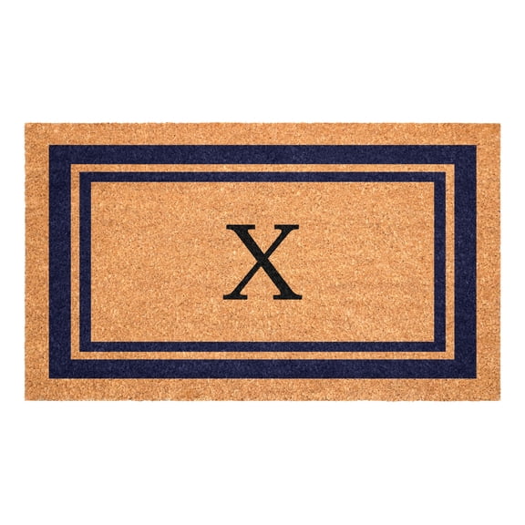 Dark Blue Border Monogram Doormat (Letter X)
