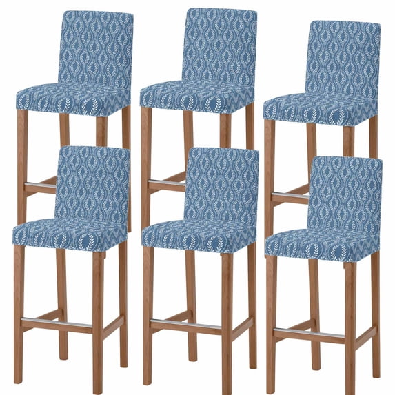 Dark Blue Botanical Bar Stool Covers - Stretch Dining Chair Covers Set ...