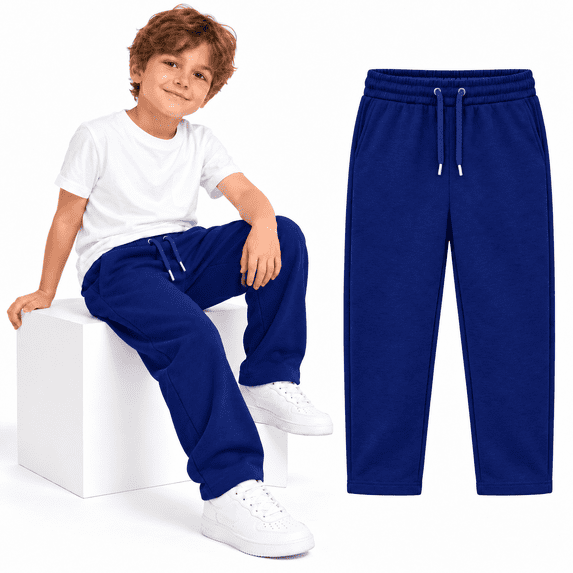 Dark Blue Boys Sweatpants 4t, Drawstring Elastic Waist Kids Joggers with Pockets, Straight Leg Casual Sweat Pants for School Active Wear