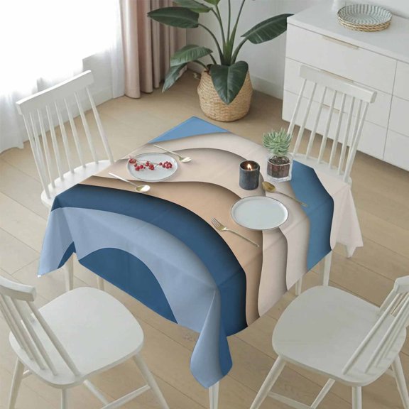 Dark Blue Brown Gradient Abstract Waves Table Cloth 54x54in, Waterproof Square Tablecloth Wipeable Tablecloths Water Ripple Table Covers for Dining Tables Party Indoor Outdoor