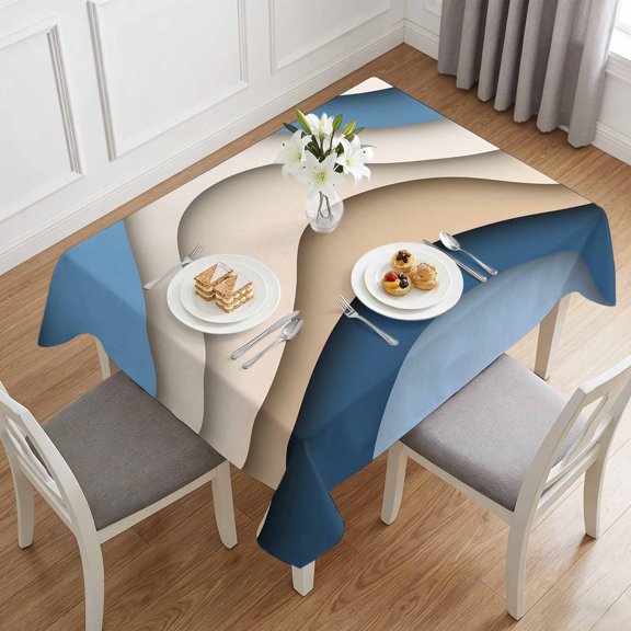 Dark Blue Brown Gradient Abstract Waves Table Cloth 60x84in, Waterproof Rectangle Tablecloth Wipeable Tablecloths Water Ripple Table Covers for Dining Tables Party Indoor Outdoor