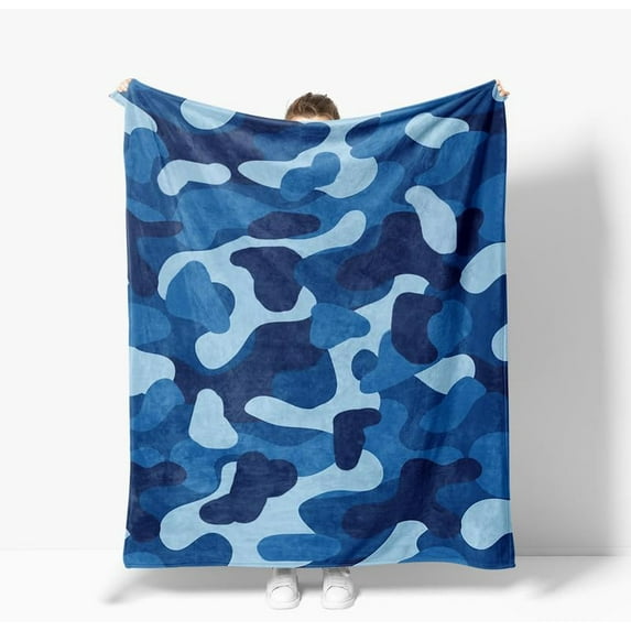 Dark Blue Camo Decor Design Soft Throw Blanket,Vivid Military Camouflage Flannel Blanket Gifts for Kids Boys Girls Men Women Camping Traveling Couch Bed 60" X 80"