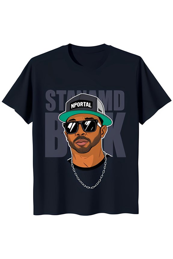 Dark Blue Cartoon T-Shirt with Cool Man in & Sunglasses 'STANMD BK'