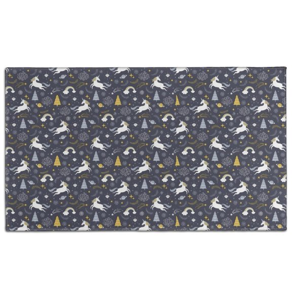 Dark Blue Cartoon Unicorn Christmas Pattern Door Rugs,Washable Non Slip Door Mats Indoor,Decorative Door Mats,Entry Mat Indoor for Entrance,Bedroom,Kitchen,Bathroom,17"x30"