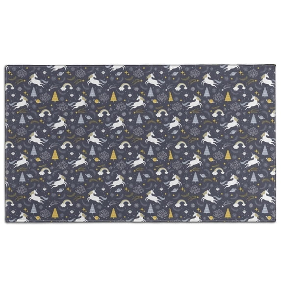 Dark Blue Cartoon Unicorn Christmas Pattern Door Rugs,Washable Non Slip Door Mats Indoor,Decorative Door Mats,Entry Mat Indoor for Entrance,Bedroom,Kitchen,Bathroom,17"x30"