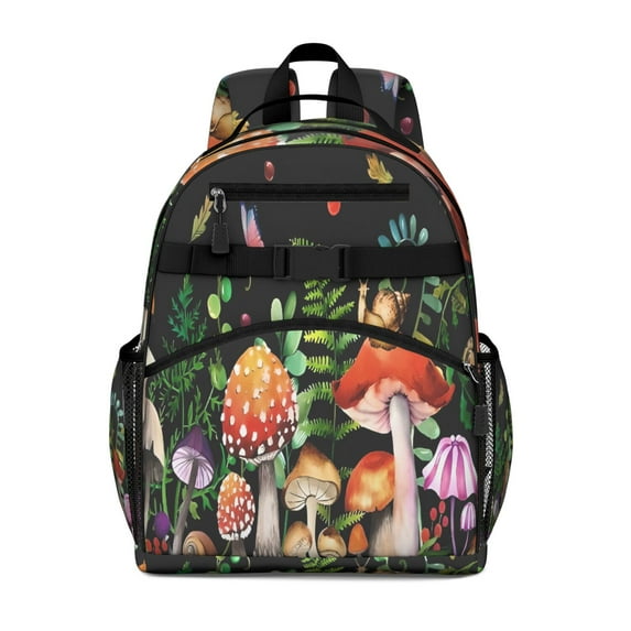 Red Mushroom Snail Black Pattern Backpack for School,Cute School Bag,Schoolbag with Adjustable Shoulder Straps & Padded Back,15.25"x11.5"x5.25"