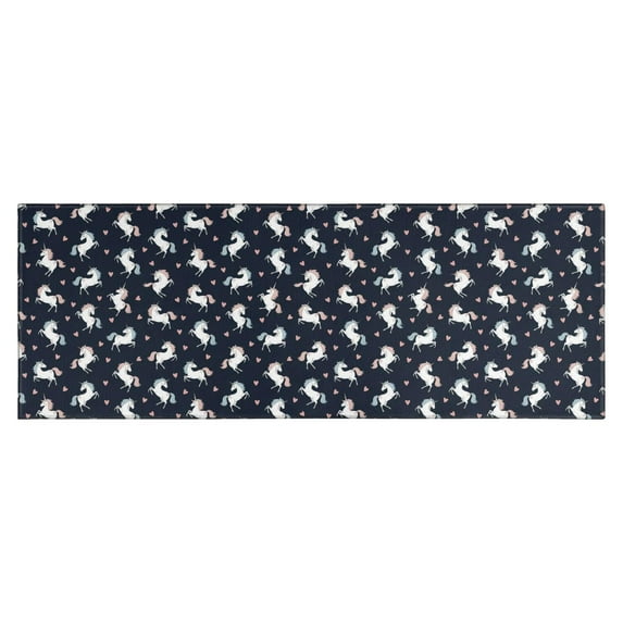 Dark Blue Cartoon Unicorn Heart Pattern Kitchen Rug Mat,Kitchen Runner Rugs Non Skid Washable,Decorative Kitchen Floor Mats for Kitchen,Sink,Laundry,17"X47"