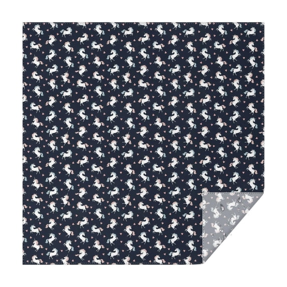 Dark Blue Cartoon Unicorn Heart Pattern Square Tablecloth,Waterproof Square Table Cover,Wipeable Spillproof Washable Table Cover for Home Kitchen Party Decor 42"X42"(107x107cm)