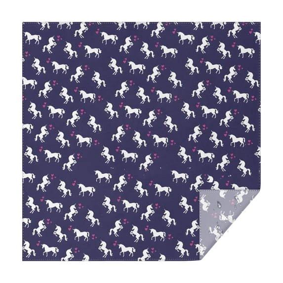 Dark Blue Cartoon Unicorn Heart Pattern Square Tablecloth,Waterproof Square Table Cover,Wipeable Spillproof Washable Table Cover for Home Kitchen Party Decor 42"X42"(107x107cm)