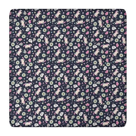 Dark Blue Cartoon Unicorn Pattern Square Fitted Tablecloth with Elastic Edge,Square Table Cover,Washable Elastic Table Cover for Home Kitchen Party Decor 36"x36"