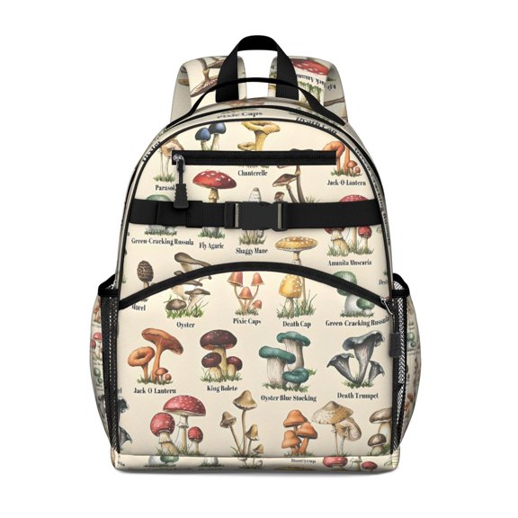Colorful Mushroom Label Light Pattern Backpack for School,Cute School Bag,Schoolbag with Adjustable Shoulder Straps & Padded Back,15.25"x11.5"x5.25"