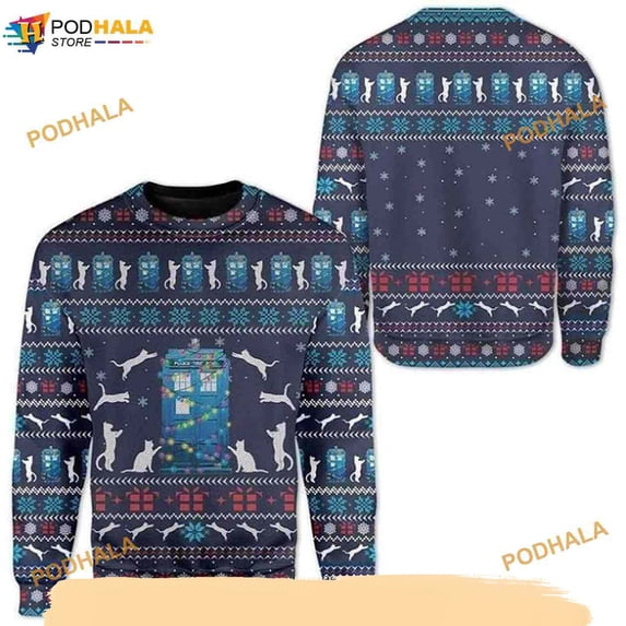 Dark Blue Cat Play With The Block Ugly Christmas Sweater - Walmart.com