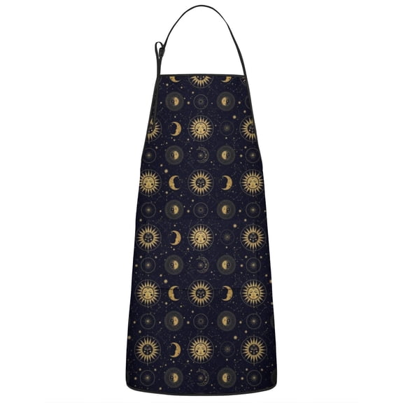Dark Blue Celestial Body Pattern Apron-Garden Aprons for Women with Pockets-Cotton Linen Waterproof Kitchen Cooking Gardening Aprons Adjustable for Kitchen,Cooking,BBQ and Salon 33x27 Inch