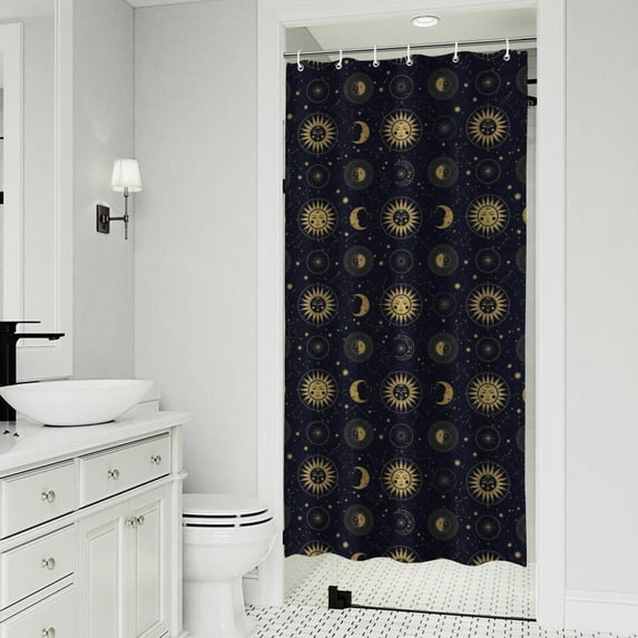 Dark Blue Celestial Body Pattern Shower Curtain 36"x72" ,Bathroom Decorative Shower Curtains Set with 12 Hooks,Modern Waterproof Washable Shower Curtain