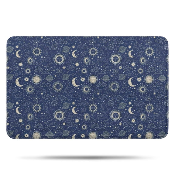 Dark Blue Celestial Pattern Bathroom Rugs Mat,Non Slip Microfiber Bathroom Rug,Rubber Backing,Soft Bathroom Mats for Bathroom Floor,Tub and Shower,17x27in(43x68cm)