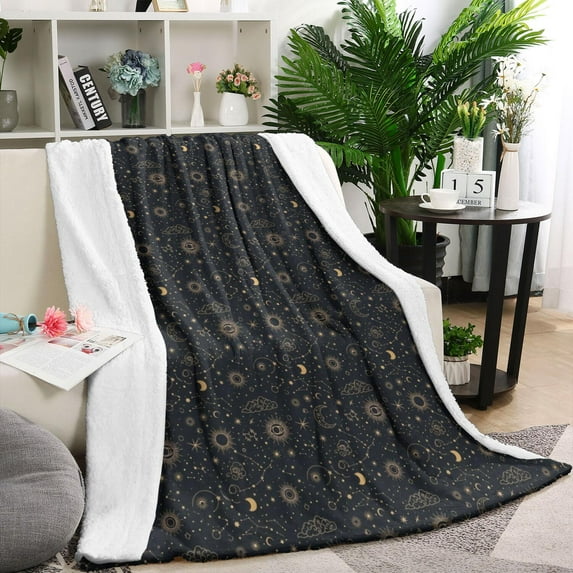Dark Blue Celestial Pattern Blanket,Comfortable Soft Lamb Wool Throw Blanket,All Season,Warm Lightweight Blankets for Sofa Bed Couch Living Room Chair,60"x80"