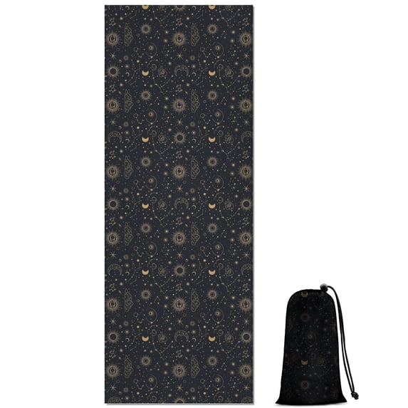 Dark Blue Celestial Pattern Hot Yoga Mat Towel Non Slip for Hot Yoga - Quick-Drying Yoga Mat Cover with 4 Corner Pockets with Travel Bag - Hot Yoga Towel Non Slip Grip Moisture Wicking Sweat 70"x26"