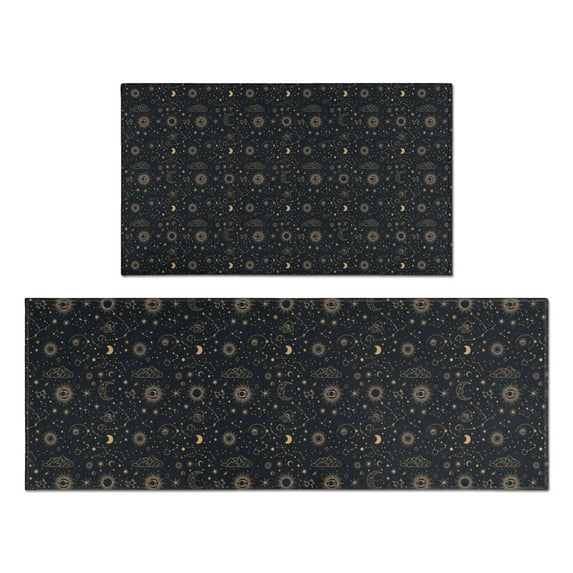 Dark Blue Celestial Pattern Kitchen Rugs Sets Of 2,Anti Fatigue Kitchen Mat Rugs Non Slip Washable,Decorative Kitchen Floor Mats for Kitchen,Sink,Laundry,17"x30"+17"x47"