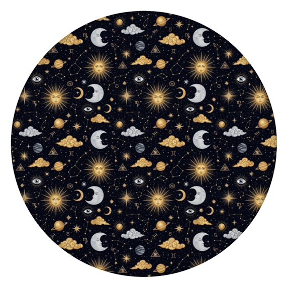 Dark Blue Celestial Pattern Round Fitted Tablecloth with Elastic Edge,Dining Table Cover Waterproof,Outdoor Round Tablecloth for Camping,Dining,Indoor and Outdoor