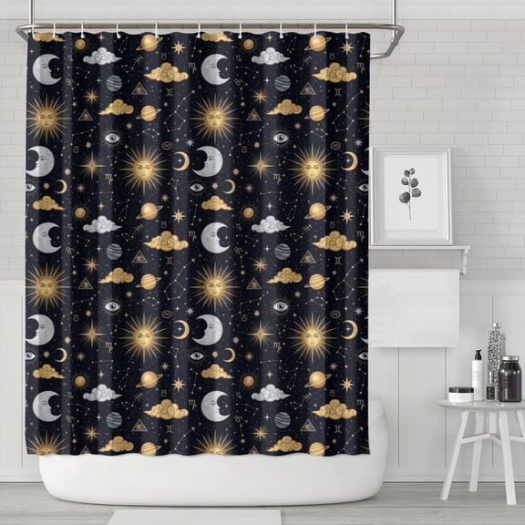 Dark Blue Celestial Pattern Shower Curtain 84"x72" ,Bathroom Decorative Shower Curtains Set with 12 Hooks,Modern Waterproof Washable Shower Curtain