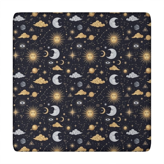 Dark Blue Celestial Pattern Square Fitted Tablecloth with Elastic Edge,Square Table Cover,Washable Elastic Table Cover for Home Kitchen Party Decor 34"x34"