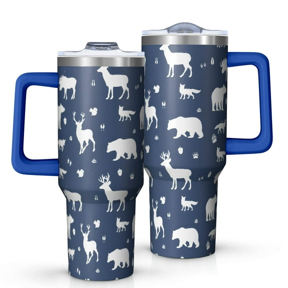 Dark Blue Christmas Animal Pattern Tumbler with Handle and Lid,40oz Double Wall Vacuum Insulated Tumbler,Cups Gift for Women and Men