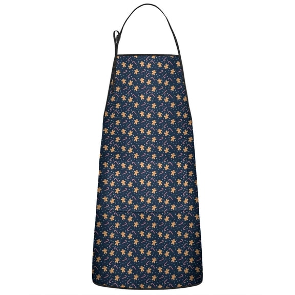 Dark Blue Christmas Gingerbread Pattern Apron-Garden Aprons for Women with Pockets-Cotton Linen Waterproof Kitchen Cooking Gardening Aprons Adjustable for Kitchen,Cooking,BBQ and Salon 33"x27"