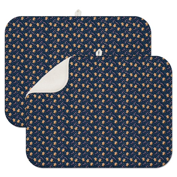 Dark Blue Christmas Gingerbread Pattern Dish Drying Mat for Kitchen 1 Pack, Ultra Absorbent Microfiber Dishes Drainer Mats,18x24in(46x61cm)