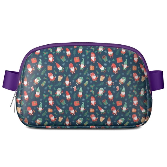 Dark Blue Christmas Gnome and Gift Pattern Cute Fanny Packs for Women,Travel Waterproof Crossbody Fanny Bags Waist Purse for Women Anti Theft Adjustable Strap for Running Travel Cycling