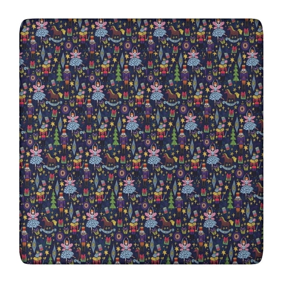 Dark Blue Christmas Nutcracker Pattern Square Fitted Tablecloth with Elastic Edge,Square Table Cover,Washable Elastic Table Cover for Home Kitchen Party Decor 36"x36"