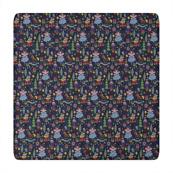 Dark Blue Christmas Nutcracker Pattern Square Fitted Tablecloth with Elastic Edge,Square Table Cover,Washable Elastic Table Cover for Home Kitchen Party Decor 34"x34"