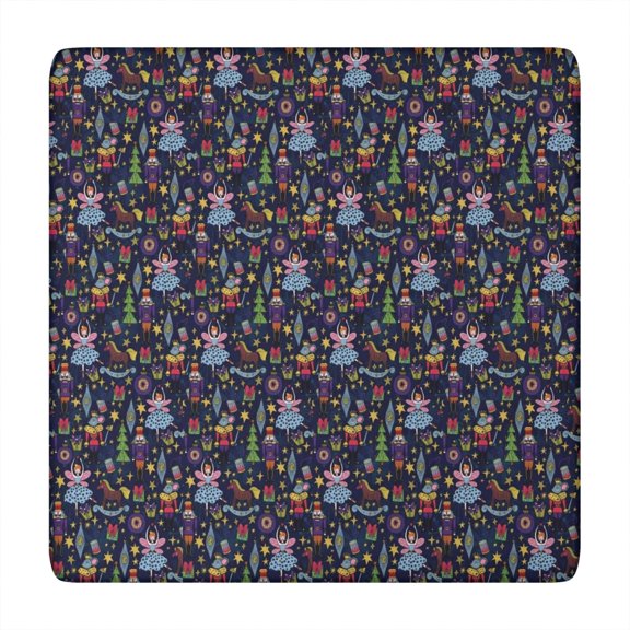 Dark Blue Christmas Nutcracker Pattern Square Fitted Tablecloth with Elastic Edge,Square Table Cover,Washable Elastic Table Cover for Home Kitchen Party Decor 34"x34"