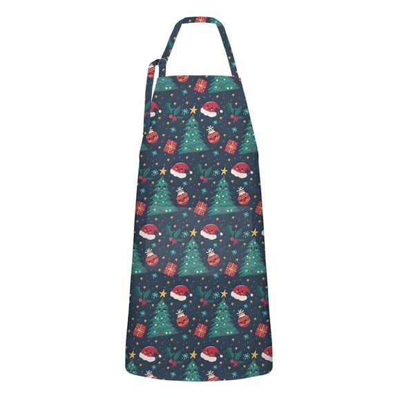 Dark Blue Christmas Apron-Garden Aprons for Women with Pockets-Cotton Linen Waterproof Kitchen Cooking Gardening Aprons Adjustable for Kitchen,Cooking,BBQ and Salon 32"x27"