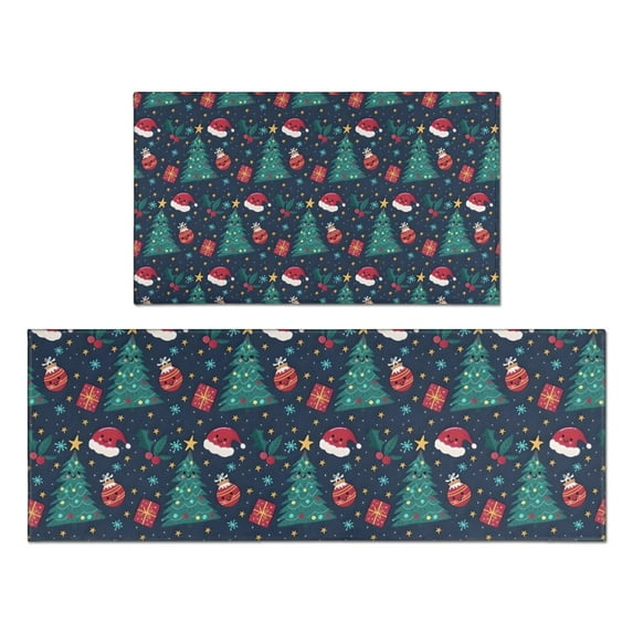 Dark Blue Christmas Pattern Kitchen Rugs Sets Of 2,Anti Fatigue Kitchen Mat Rugs Non Slip Washable,Decorative Kitchen Floor Mats for Kitchen,Sink,Laundry,17"x30"+17"x47"