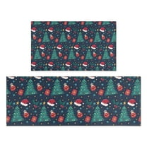 Dark Blue Christmas Pattern Kitchen Rugs Sets Of 2,Anti Fatigue Kitchen Mat Rugs Non Slip Washable,Decorative Kitchen Floor Mats for Kitchen,Sink,Laundry,17"x30" 17"x47"