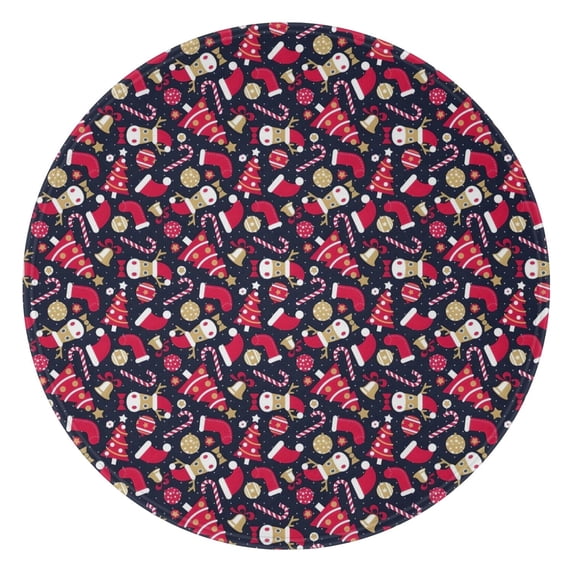 Dark Blue Christmas Pattern Round Blanket,Comfortable Soft Flannel Throw Blanket,All Season,Warm Lightweight Blankets for Sofa Bed Couch Living Room Chair 47"x47"