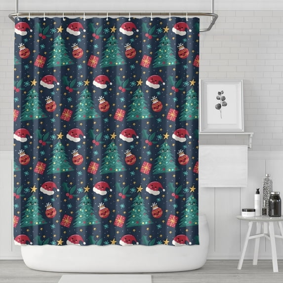 Dark Blue Christmas Pattern Shower Curtain 84"x72" ,Bathroom Decorative Shower Curtains Set with 12 Hooks,Modern Waterproof Washable Shower Curtain