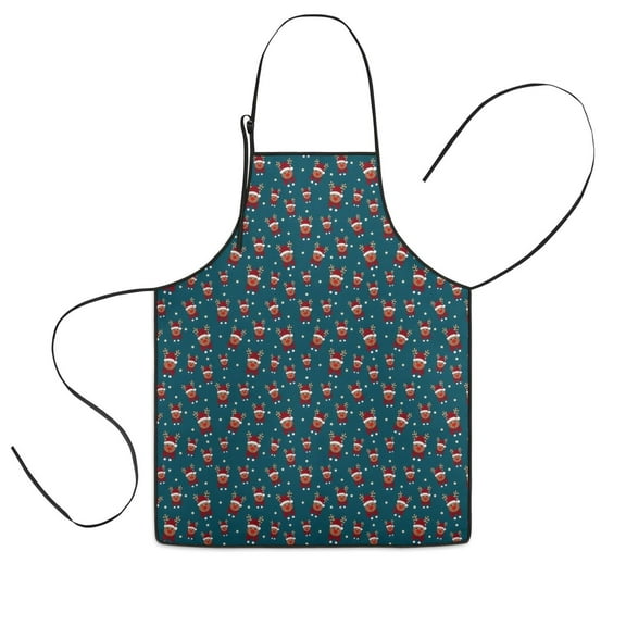 Dark Blue Christmas Reindeer Pattern Kids Aprons for Girls and Boys,Adjustable Neck Strap Toddler Aprons for Kids Cooking Baking
