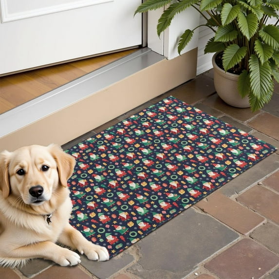Dark Blue Christmas Santa and Gnome Pattern Door Rugs,Washable Non Slip Door Mats Indoor,Decorative Door Mats,Entry Mat Indoor for Entrance,Bedroom,Kitchen,Bathroom,16"x24"