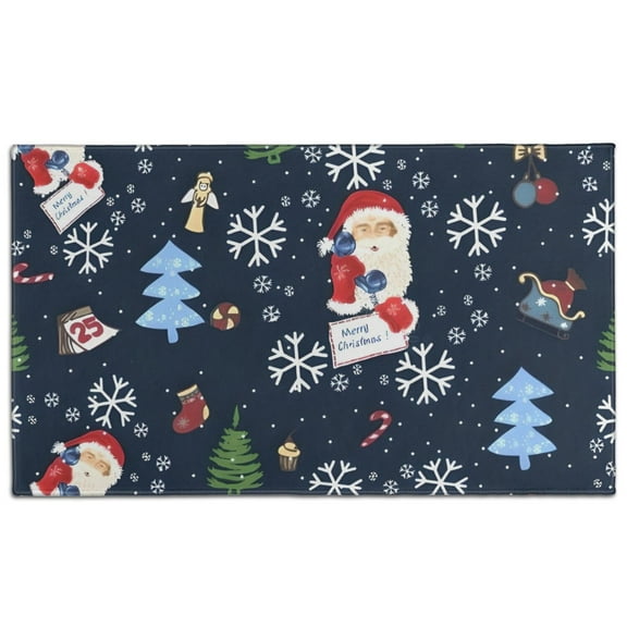 Dark Blue Christmas Santa Pattern Door Rugs,Washable Non Slip Door Mats Indoor,Decorative Door Mats,Entry Mat Indoor for Entrance,Bedroom,Kitchen,Bathroom,17"x30"